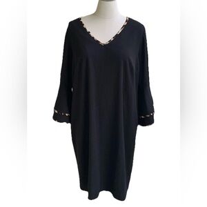 NWT Cato Dress Plus 24W Hello Sunshine Tiered Bell Sleeves Black Leopard Trim